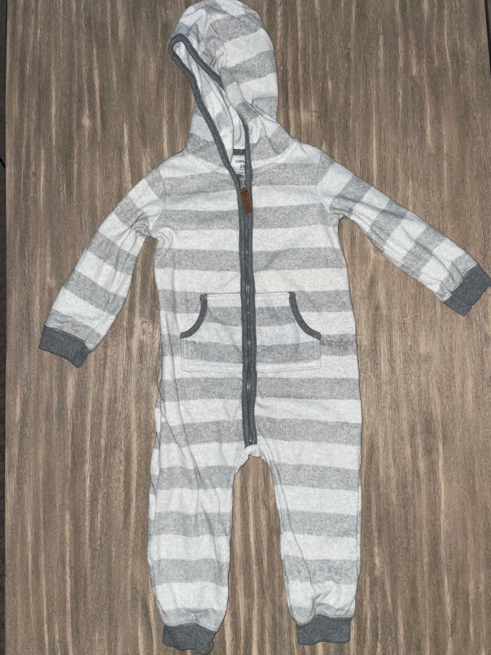 Carter's Gray & Light Gray Striped Zip Baby One-Piece